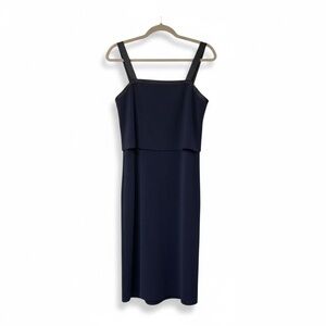 🔻Club Monaco Navy Pleated Midi Dress Silk Strap Layered Bodice Size 0